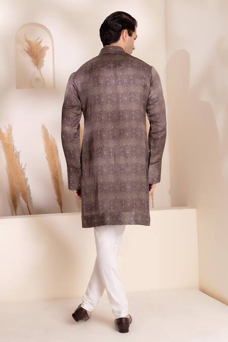 Char Chaand Designer Grey Satin Silk Kurta 
