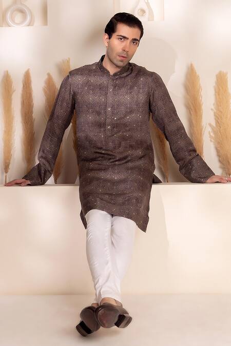 Shop Char Chaand Gray Satin, Silk Embroidery Designer Grey Kurta Online at Aza Fashions Shop_Char Chaand_Gray Satin, Silk Embroidery Designer Grey Kurta _Online_at_Aza_Fashions