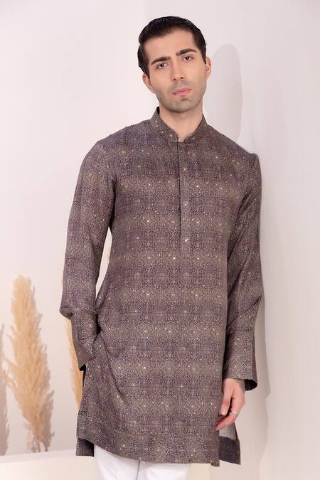 Buy Char Chaand Gray Satin, Silk Embroidery Designer Grey Kurta Buy_Char Chaand_Gray Satin, Silk Embroidery Designer Grey Kurta