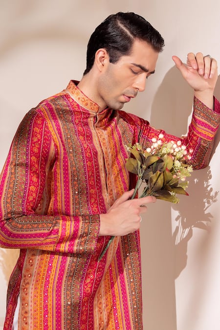 Buy_Char Chaand_Pink Satin, Silk Embroidery Multi Color Designer Kurta _Online_at_Aza_Fashions