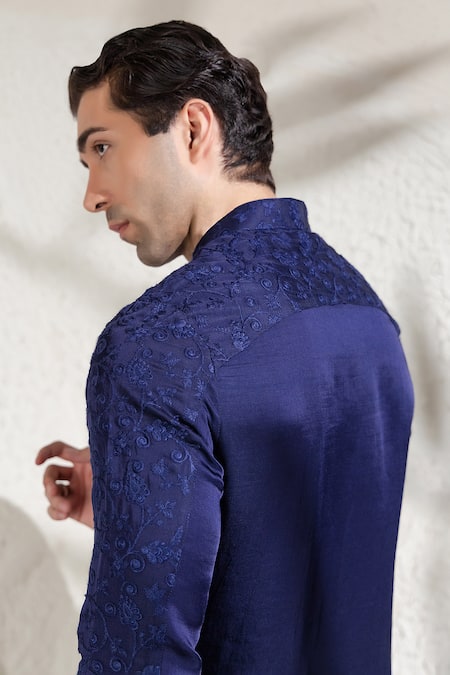 Char Chaand Designer Blue Linen Silk Kurta 
