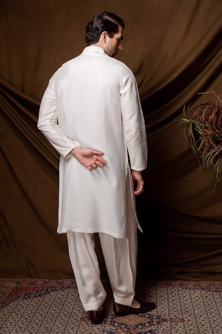Char Chaand Designer White Jacquard Kurta 
