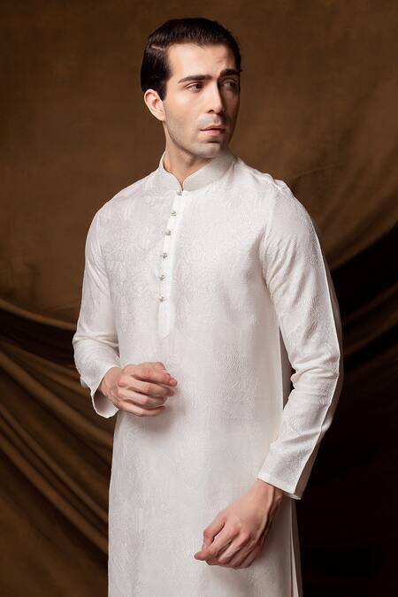 Buy_Char Chaand_White Designer Jacquard Kurta _Online_at_Aza_Fashions