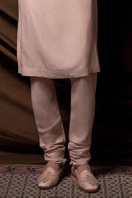 Char Chaand_Peach Linen, Silk Embroidery, Sequins Designer Sherwani Set _Online_at_Aza_Fashions