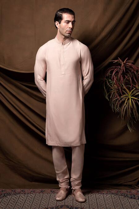 Buy_Char Chaand_Peach Linen, Silk Embroidery, Sequins Designer Sherwani Set _Online_at_Aza_Fashions