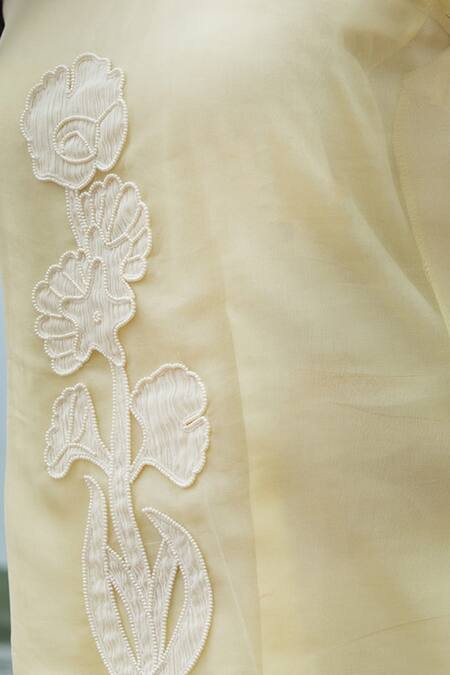 Shop Shimona Yellow Silk Organza Embroidery Round Neck Dress Online at Aza Fashions Shop_Shimona_Yellow Silk Organza Embroidery Round Neck Dress _Online_at_Aza_Fashions