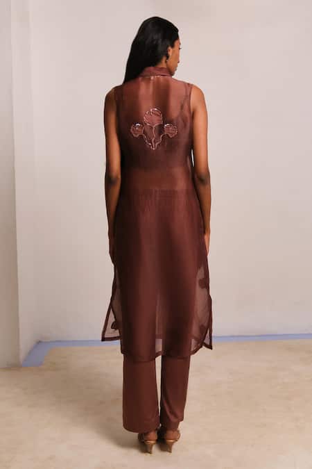 Shimona Brown Silk Organza Co-Ord Set 