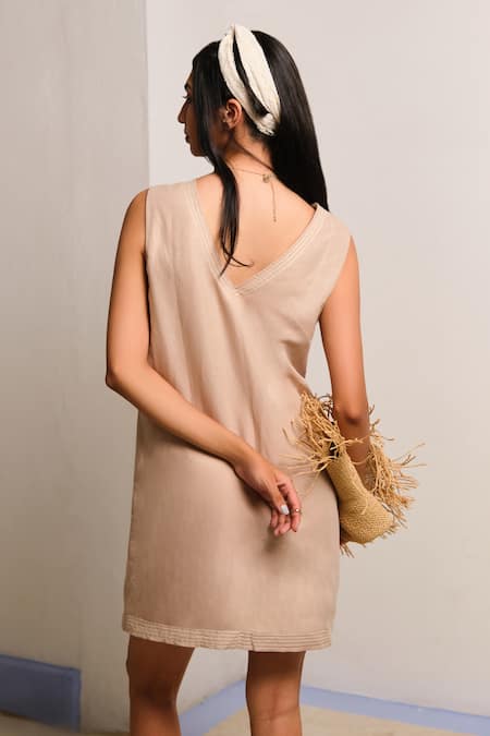 Shimona Beige Linen Sand Mini Dress 