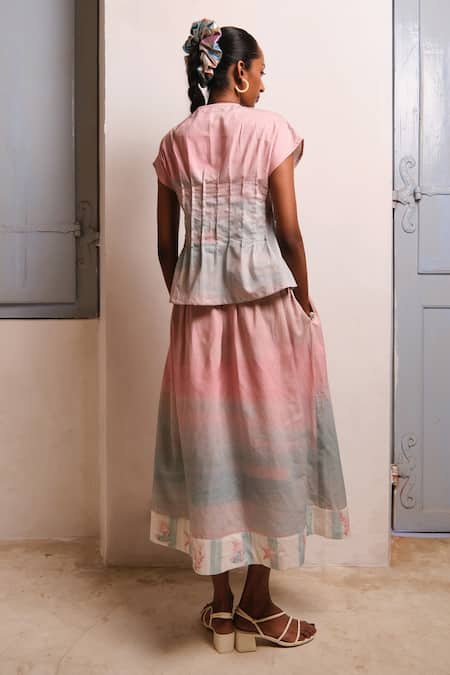 Shimona Ocean Mist Cotton Satin Skirt 