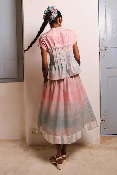 Buy_Shimona_Pink Cotton Satin Ocean Mist Skirt _Online_at_Aza_Fashions