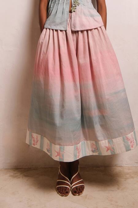 Shop_Shimona_Pink Cotton Satin Ocean Mist Skirt _Online_at_Aza_Fashions
