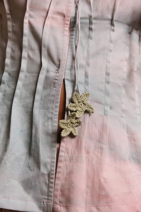 Shimona_Pink Cotton Satin V-neck Ocean Mist Tie Up Top _Online_at_Aza_Fashions