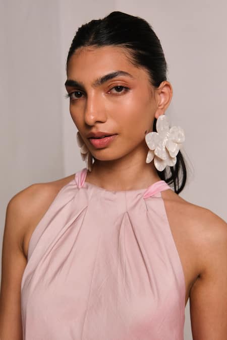 Buy_Shimona_Pink Cotton Satin Halter Neck Ocean Mist Dress 