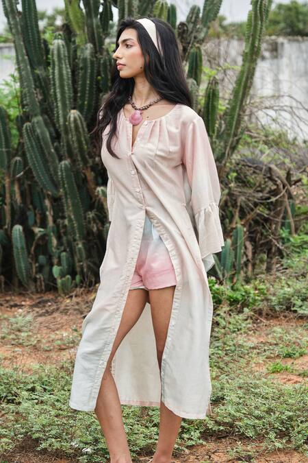 Buy Shimona Pink Silk, Chanderi Round Neck Ocean Mist Kaftan Online at Aza Fashions Buy_Shimona_Pink Silk, Chanderi Round Neck Ocean Mist Kaftan _Online_at_Aza_Fashions