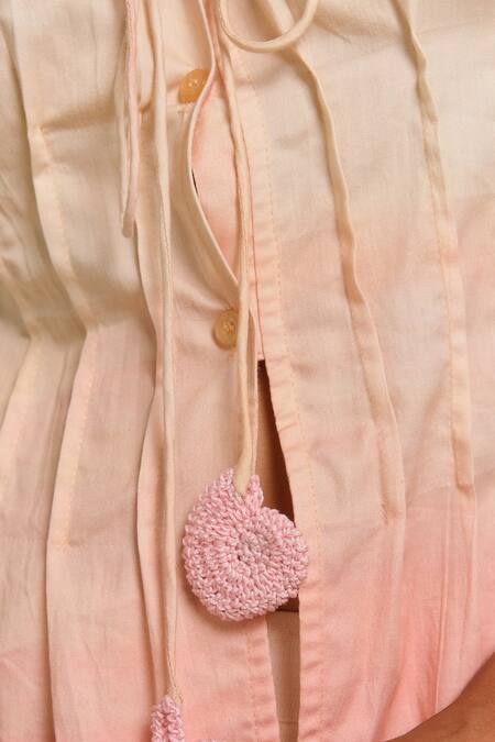 Shimona_Yellow Cotton Satin Fabric Flowers V-neck Reef Tie Up Top _at_Aza_Fashions