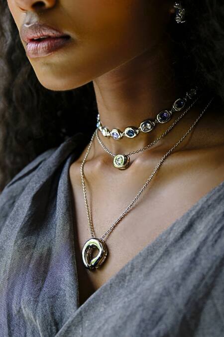 Buy_ESME_Blue Designer And Silver Choker _Online_at_Aza_Fashions