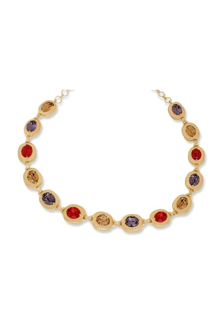 ESME_Red Multicolour Gold Plated Choker _Online_at_Aza_Fashions