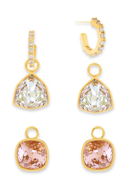 ESME_Gold Plated Imitation Gemstones Multi Color Earrings _at_Aza_Fashions