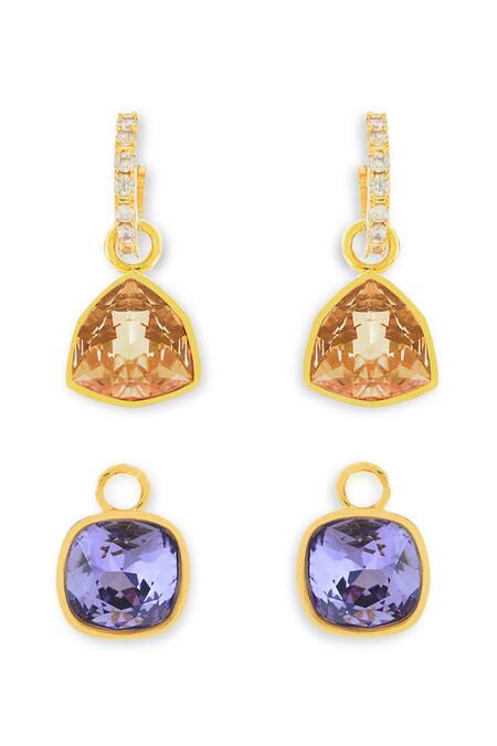 ESME_Purple Imitation Gemstones Multi Color Gold Plated Earrings _Online_at_Aza_Fashions