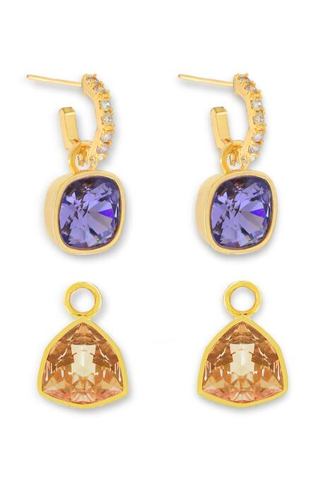 Shop_ESME_Purple Imitation Gemstones Multi Color Gold Plated Earrings _Online_at_Aza_Fashions