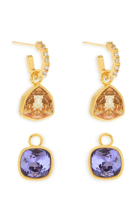 ESME_Purple Imitation Gemstones Multi Color Gold Plated Earrings _at_Aza_Fashions