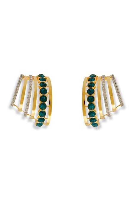 Esme By Aashna Dalmia Gold Plated Green Designer Earrings 