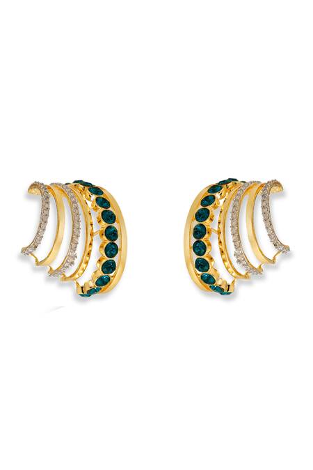 Esme By Aashna Dalmia_Green Gemstones, Rhinestones Gold Plated Designer Earrings _Online_at_Aza_Fashions