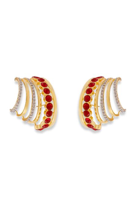 Esme By Aashna Dalmia_Red Stones, Crystals Designer Gold Plated Earrings _Online_at_Aza_Fashions