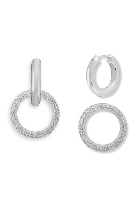 Shop_Esme By Aashna Dalmia_Silver Plated Designer Hoop Earrings _Online_at_Aza_Fashions