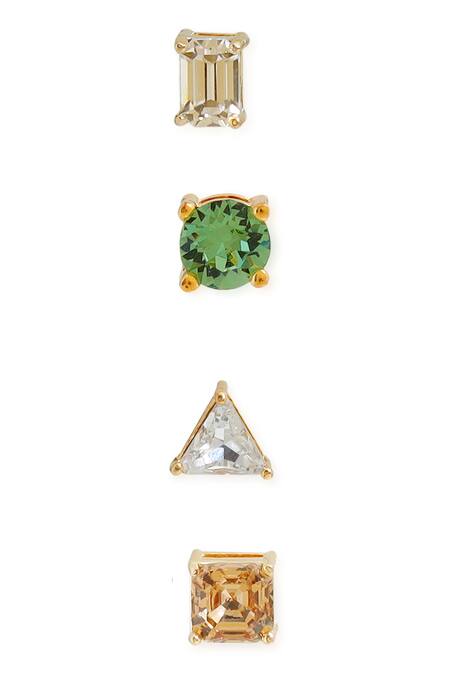 Esme By Aashna Dalmia_Multi Color Stones Gold Plated Earrings Set _Online_at_Aza_Fashions