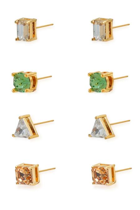 Buy_Esme By Aashna Dalmia_Multi Color Stones Gold Plated Earrings Set _Online_at_Aza_Fashions