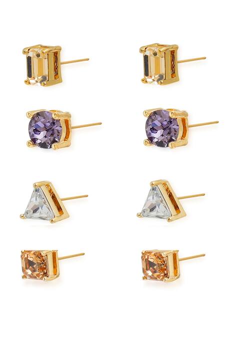 Buy_Esme By Aashna Dalmia_Multi Color Imitation Gemstones Stud Earrings Set _Online_at_Aza_Fashions