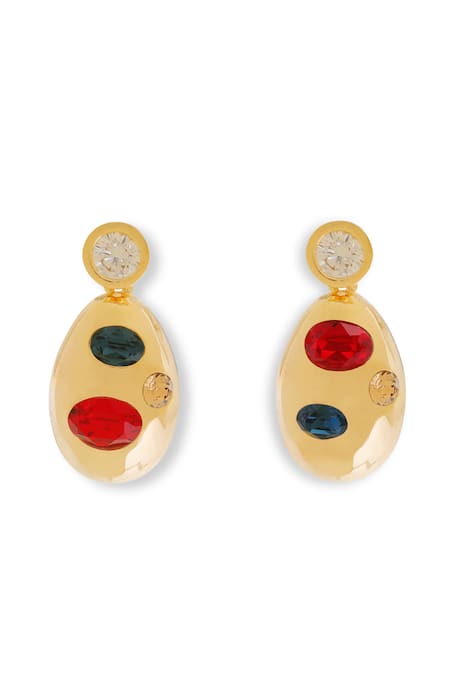 Buy_Esme By Aashna Dalmia_Red Imitation Gemstones Designer Gold Plated Earrings_Online_at_Aza_Fashions