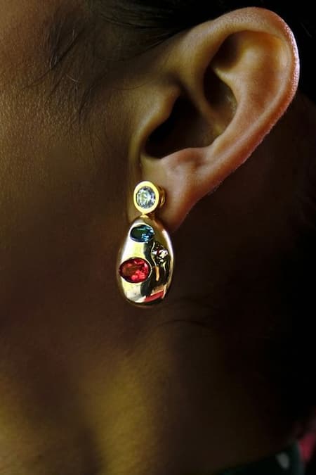 Shop_Esme By Aashna Dalmia_Red Imitation Gemstones Designer Gold Plated Earrings_Online_at_Aza_Fashions