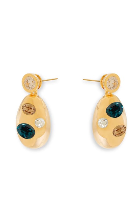 Esme By Aashna Dalmia_Gold Plated Imitation Gemstones Designer Green Earrings Set _Online_at_Aza_Fashions