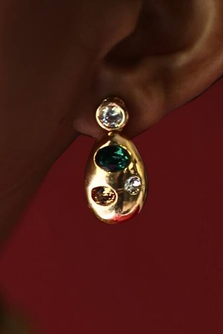 Buy_Esme By Aashna Dalmia_Gold Plated Imitation Gemstones Designer Green Earrings Set _Online_at_Aza_Fashions