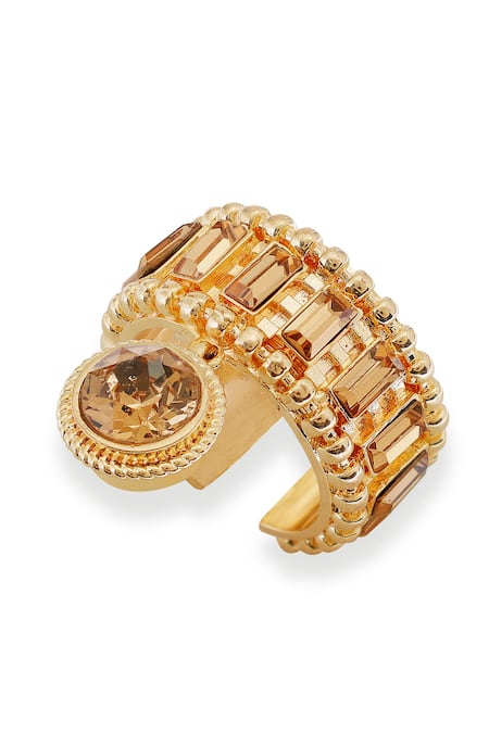 Buy_Esme By Aashna Dalmia_Gold Plated Crystals Designer Embellished Ring _Online_at_Aza_Fashions