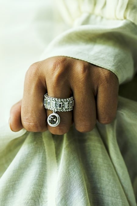 Esme By Aashna Dalmia Silver Plated Crystals Designer Ring 