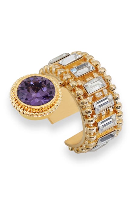 Esme By Aashna Dalmia_Gold Plated Imitation Gemstones Purple Designer Ring _Online_at_Aza_Fashions