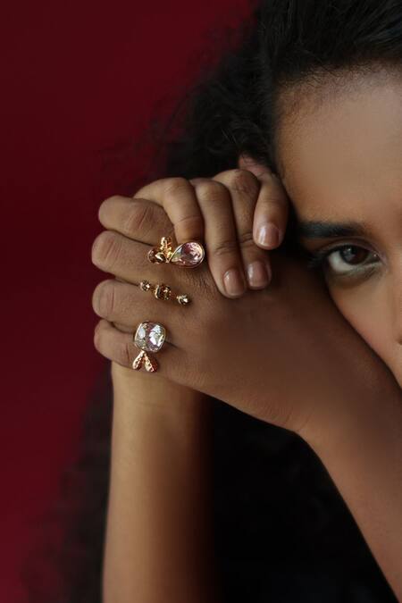 Shop_Esme By Aashna Dalmia_Gold Plated Imitation Gemstones Rosegold Designer Ring _Online_at_Aza_Fashions