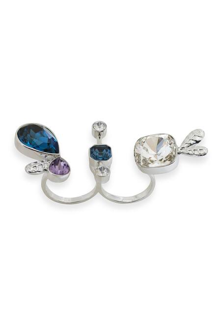 Esme By Aashna Dalmia_Blue Imitation Gemstones Designer And Silver Ring _Online_at_Aza_Fashions