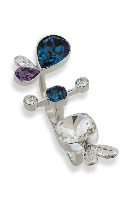 Buy_Esme By Aashna Dalmia_Blue Imitation Gemstones Designer And Silver Ring _Online_at_Aza_Fashions