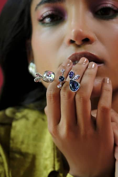 Shop_Esme By Aashna Dalmia_Blue Imitation Gemstones Designer And Silver Ring _Online_at_Aza_Fashions