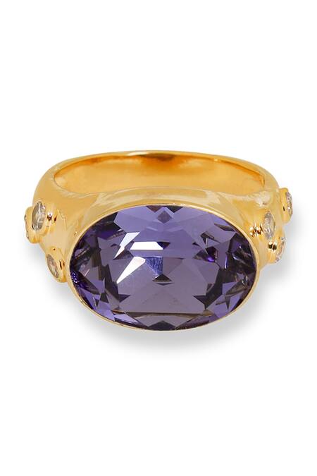 Esme By Aashna Dalmia_Purple Imitation Gemstones Gold Plated Designer Ring _Online_at_Aza_Fashions