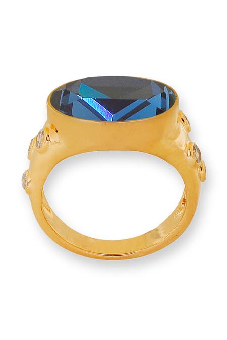 Esme By Aashna Dalmia_Blue Imitation Gemstones Designer Gold Plated Ring _Online_at_Aza_Fashions