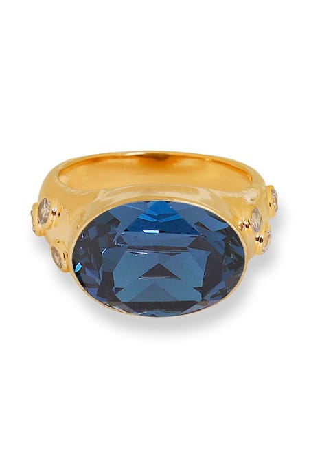 Esme By Aashna Dalmia Designer Blue Gold Plated Ring 
