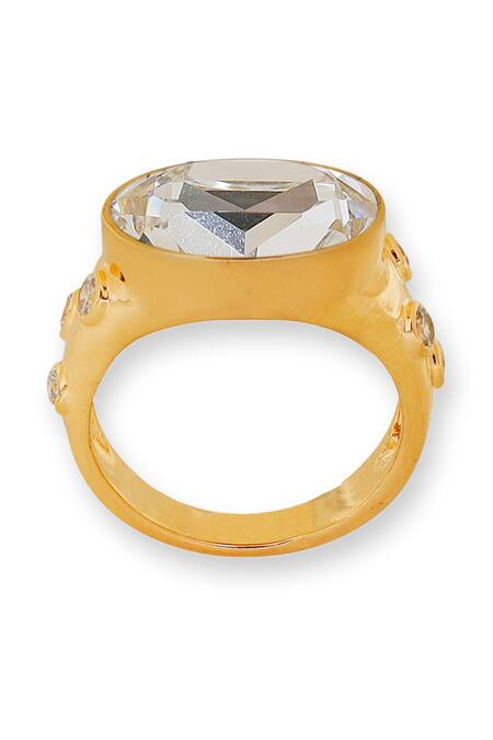 Esme By Aashna Dalmia_Gold Plated Faux Diamonds, Crystals Designer Ring _Online_at_Aza_Fashions