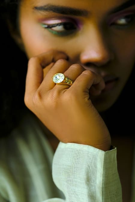 Esme By Aashna Dalmia Gold Plated Faux Diamonds, Crystals Designer Ring 