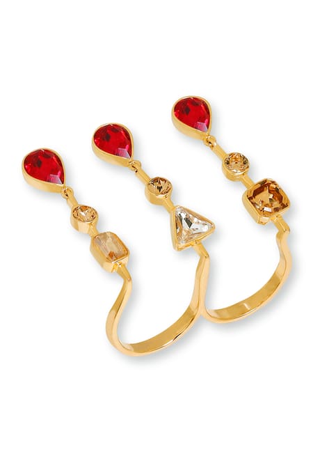 Esme By Aashna Dalmia Designer Red Stone Gold Plated Ring 
