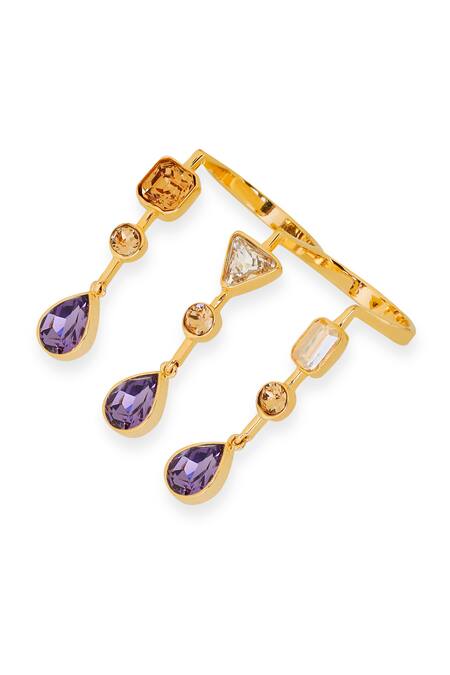 Esme By Aashna Dalmia_Purple Imitation Gemstones Gold Plated Ring_Online_at_Aza_Fashions